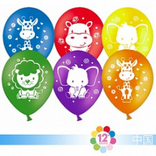 Воздушный Шар (12''/30 см) Животные, Ассорти, пастель, 2 ст, 50 шт.