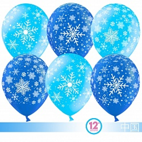 Воздушный шар (12''/30 см) Снежинки, Голубой/Синий, пастель, 5 ст, 50 шт.