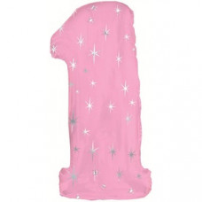 Воздушный шар (42''/107 см) Цифра, 1 в упаковке, Розовый, 1 шт.