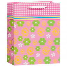 Пакет подарочный Цветы, Розовый, 26*32*12 см