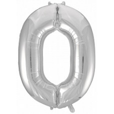Шар (34\'\'/86 см) Цифра, 0, Серебро, 1 шт. в упак.