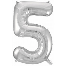 Шар (34\'\'/86 см) Цифра, 5, Серебро, 1 шт. в упак.