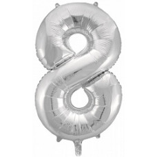 Шар (34\'\'/86 см) Цифра, 8, Серебро, 1 шт. в упак.