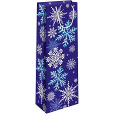 Пакет подарочный для вина, Снежинки, Синий, 36*12*9 см, 1 шт.