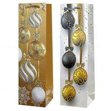 Пакет подарочный для вина, Новогодний, Микс дизайнов, Ассорти, 35*12*9 см, 1 шт.