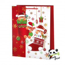 Пакет подарочный 3D, Новогодние мишки, Дизайн № 3, с блестками, 32*26*10 см, 1 шт.