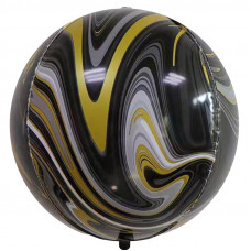 Шар (22''/56 см) Сфера 3D, Мрамор, Черный/Золото, Агат, 1 шт.