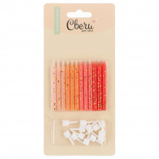 Свечи Красный микс, с блестками, 0,5*6 + 1 см, 12 шт. с держат.